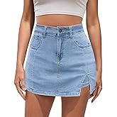 Vetinee Jean Skorts for Woman High Waisted Trendy Slit Stretchy Denim Skirt with Shorts Y2K Casual Summer Skorts Skirts