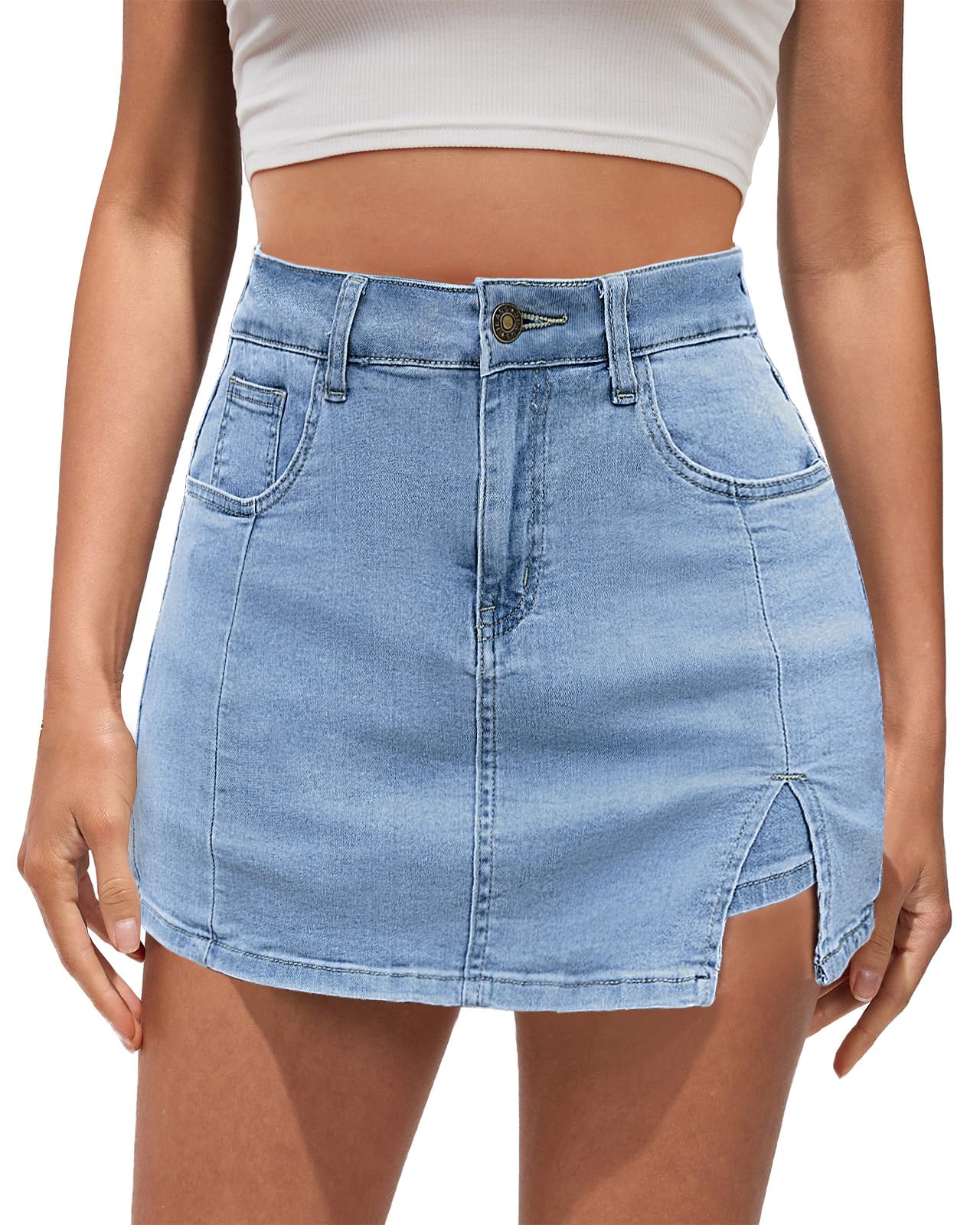 Photo 1 of Vetinee Women's Summer Mini Skorts Denim Skirts with Pockets - Blue Fog, Size 12 / 14