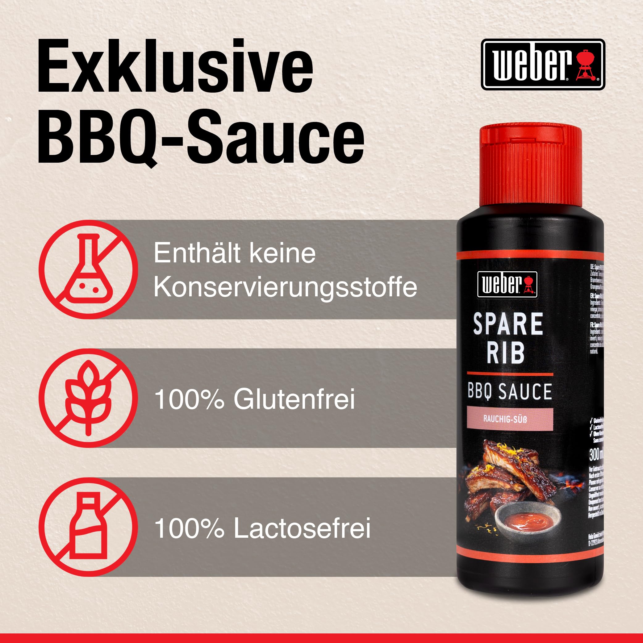 Weber Spare Rib BBQ Sauce 300 ml - Süßlich-rauchige Grillsauce für Spare Ribs, Pulled Pork & Hähnchen - Ideal zum Marinieren & Grillen - Grill Sauce glutenfrei, laktosefrei, ohne Konservierungsstoffe 5