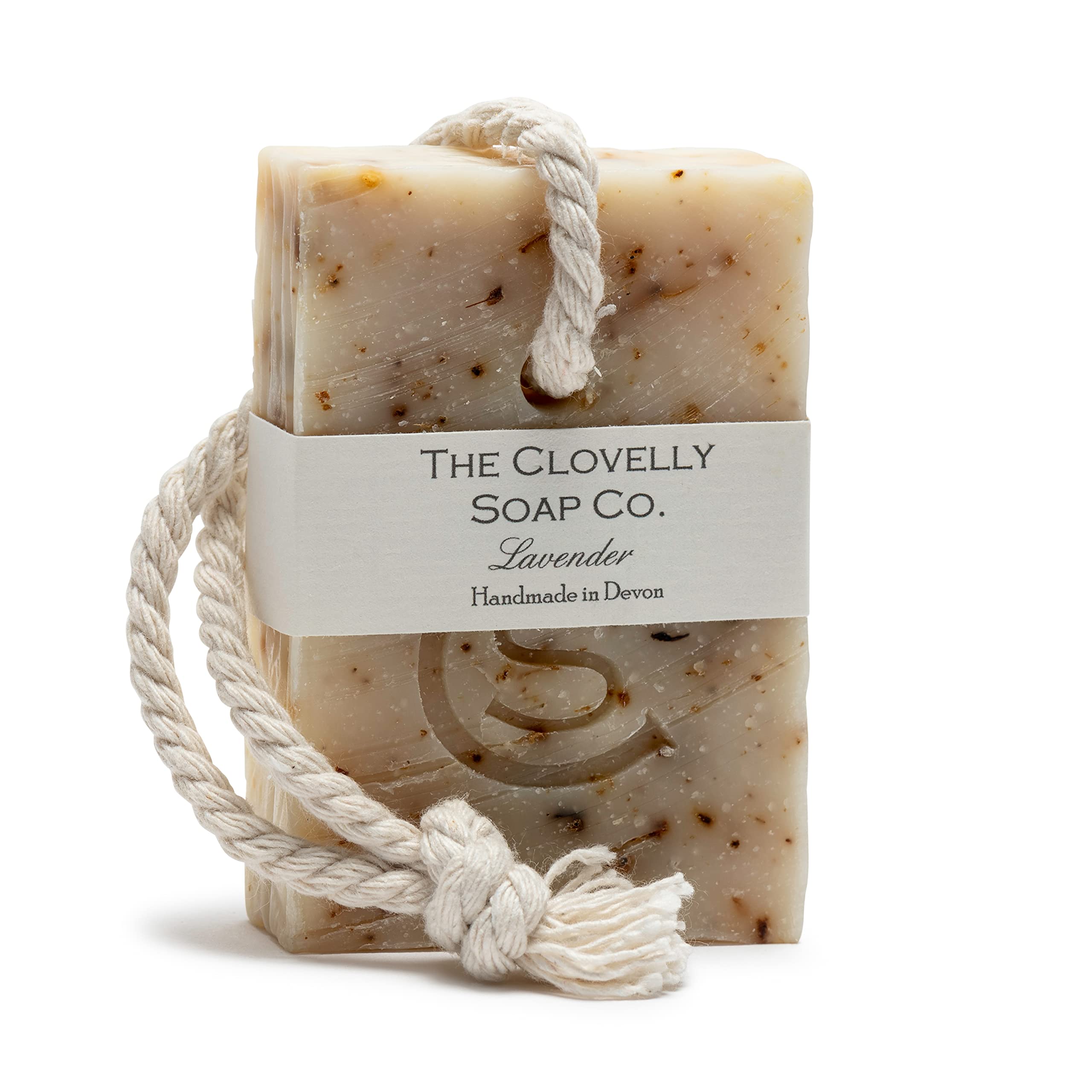 Clovelly Soap Co Natural Handmade Soap on a rope Bar (Lavender, 100g) For all skin types.