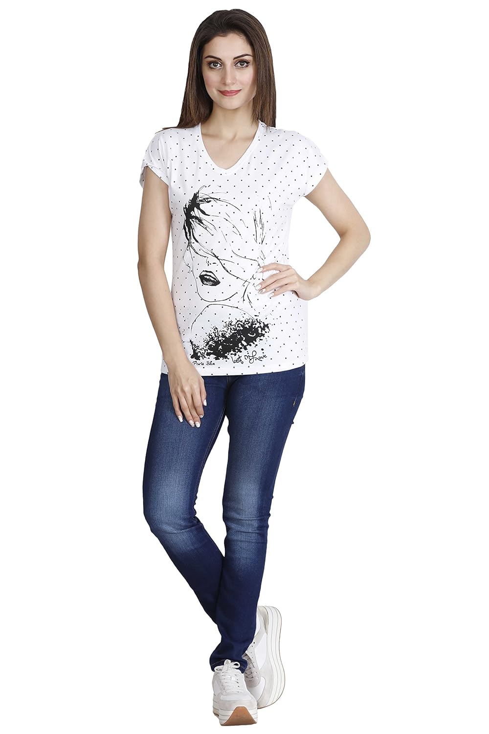 ecott acteve women's v-neck polka dot with face silhouette print for summer