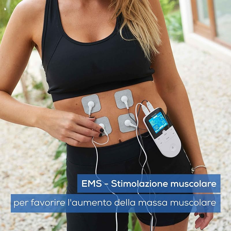 EM 49 Digital TENS/EMS, elettrostimolatore 3 in 1 per alleviare il dolore tramite elettrostimolazione nervosa, allenamento EMS, funzione massaggio, 2 canali, 6 programmi, 4 elettrodi