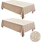Fitable Faux Linen Tablecloths for Rectangle Tables: Water & Stain Resistant Farmhouse Table Cloth, Washable Burlap Textured Table Covers for Kitchen Dining Party(2 Pack, 52x70 Inch, Beige)