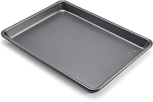 Chicago Metallic Commercial II Non-Stick Small Cookie/Baking Sheet. Perfect for making jelly rolls, cookies, pastries, one-pan meals, and more,12.25 by 8.75, Gray