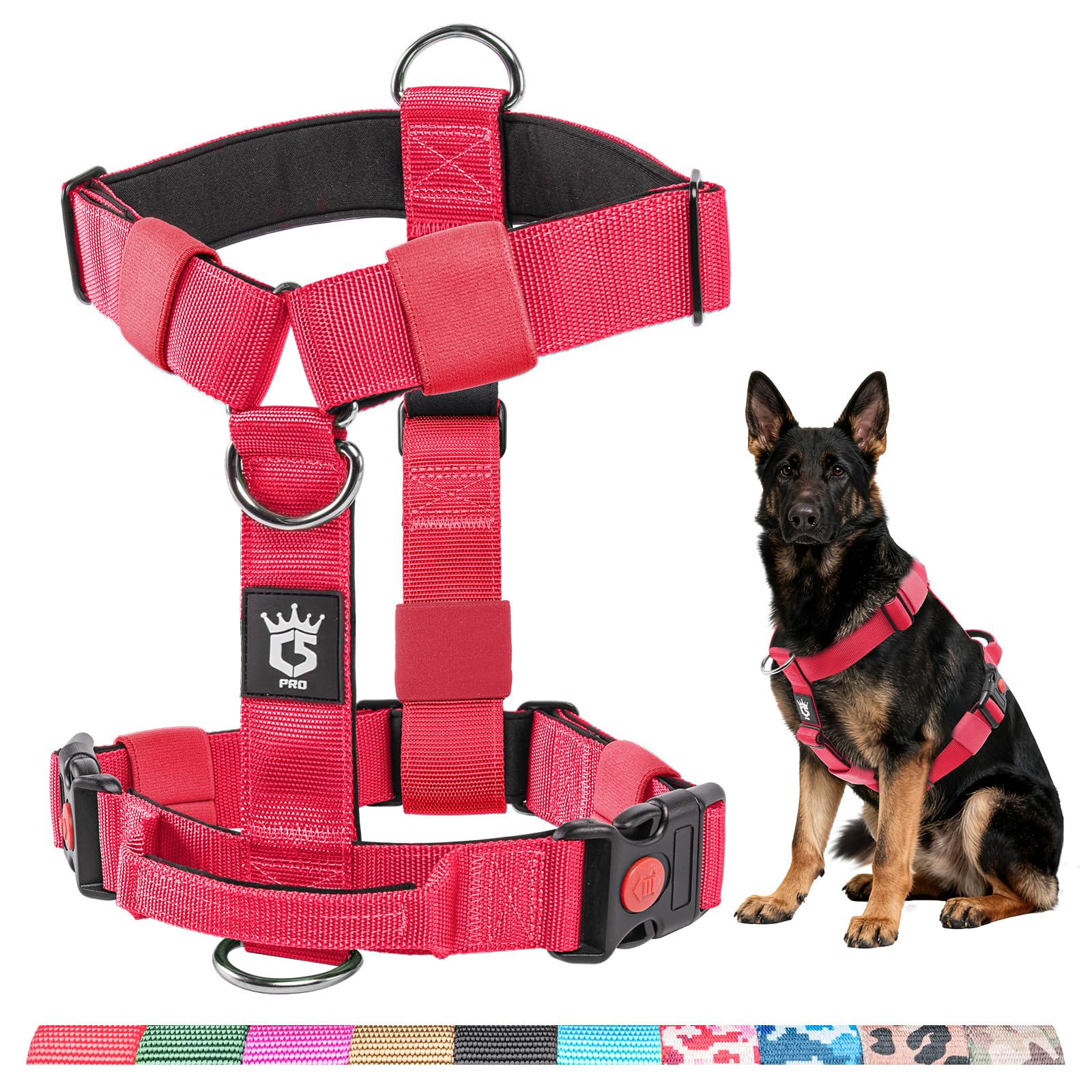 TSPRO Premium Ultraresistant No Pull Dog Harness for Medium to Large Dogs, Heavy Duty, Adjustable with Quick-Release Buckle & Padded Handle, for Walking, Hiking, Running (Red S) — image 1