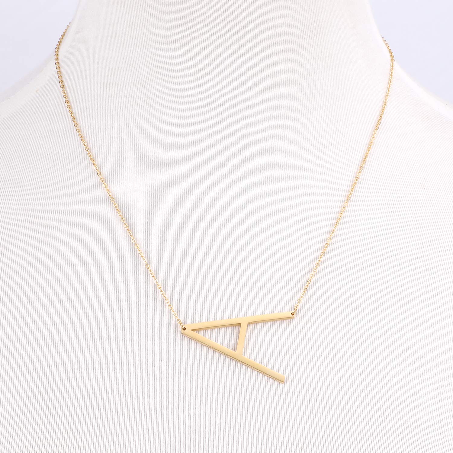 BALTEUS Initial Necklace for Women Girls Gold Stainless Steel Necklace Sideways Letters Pendant Best Firends (Gold A)