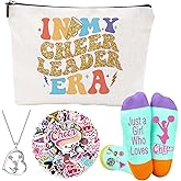 FJHAIY Cheerleader Gifts Set Including Makeup Bag, Necklace, Socks, Stickers - Cheerleading Lovers Gift for Women
