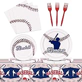 Baseball Party Decorations, Baseball Birthday Decorations Supplies Include Baseball Tablecloth Paper, Plates, Napkins, Forks, Baseball Party Supplies Dinnerware for Serve 24 Guests Kids Party Favors