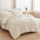 Andency Beige Full Size Comforter Set with Sheets - 7 Pieces Bed in a Bag Boho Tufted Bedding Sets Fluffy Lightweight Full Bed Set with Comforter, Sheets, Pillowcases & Shams for All Season