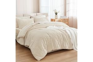 Andency Bed in a Bag Queen Beige- 7 Pieces Queen Comforter Set Bedding Comforter Sets, Tufted Lightweight Fluffy Bed Set with