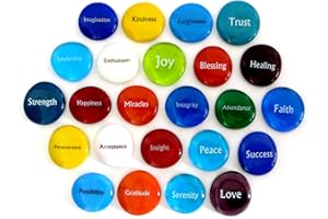 Lifeforce Glass Focus Glass Stones, 24 Inspiring, Encouraging and Motivating Single Words Imprinted on Glass Stones, Inc. Set I.