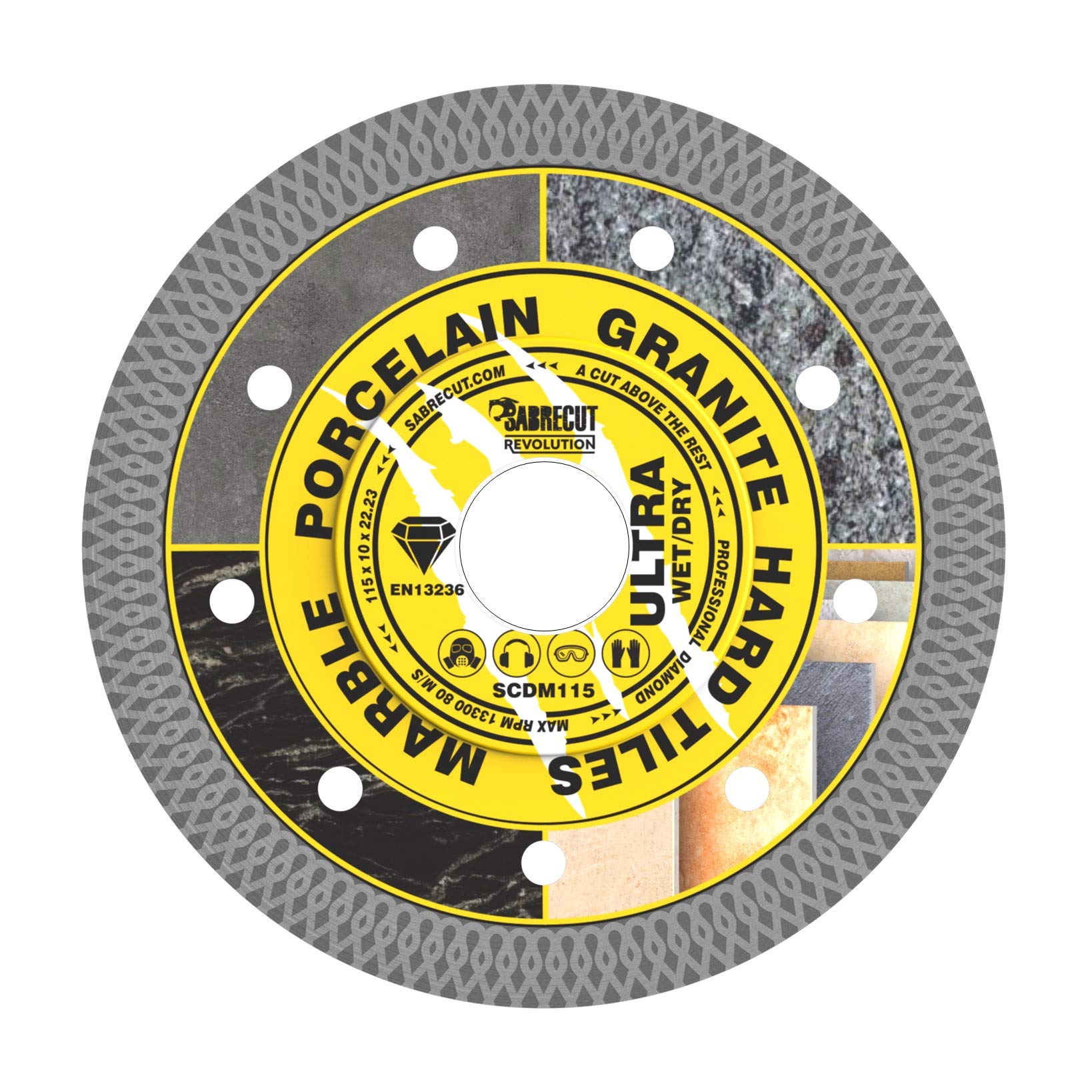 1 x SabreCut SCDM115 115mm (4.5 inch) x 10mm x 22.23mm Bore Mesh Turbo Diamond Angle Grinder Circular Saw Blade