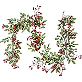 Artiflr 5.83 FT Red Berry Christmas Garland with Pine Cone Garland Artificail Berry Garland Indoor Outdoor Garden Gate Home Decoration for Winter Holiday New Year Decor