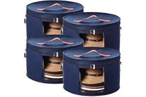Suzile 4 Pack Large Round Foldable Hat Box for Women Storage Holds up to 6-10 Hats Cowboy Hat Box with Lid Handles Closet Cowboy Case Organizer Clothes Case for Travel Gift(Blue,Felt)