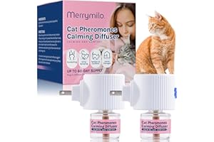 MerryMilo Cat Calming Pheromones Diffuser: 2 Classic Cats Plug in Refill Diffusers for Relaxation & Comfort - Reduce Stress Barking & Scratching - Indoor 60 Days Supply