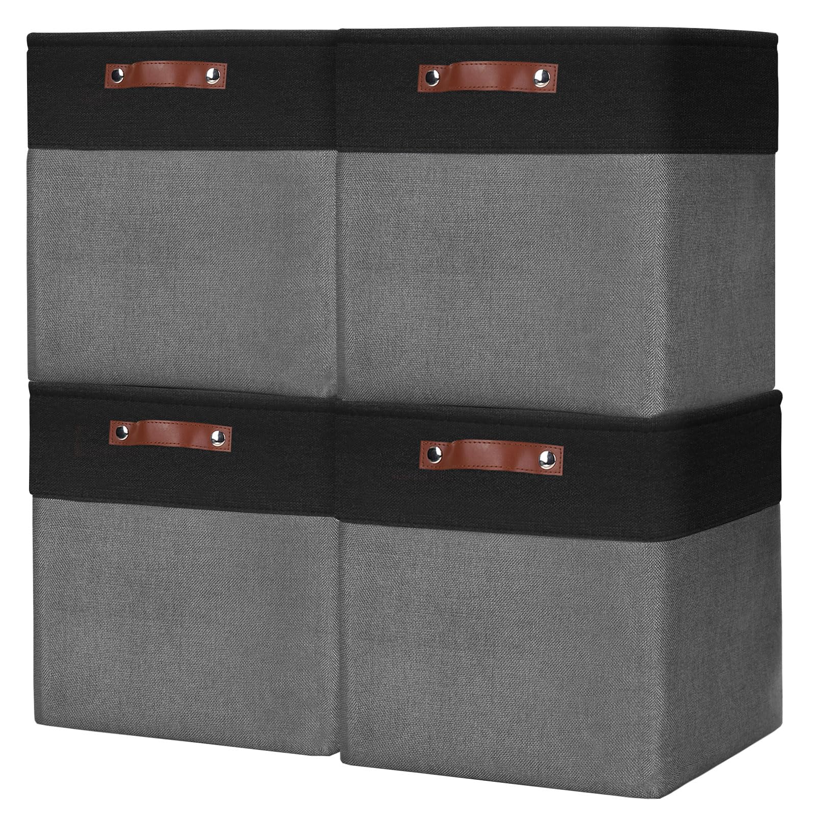 Photo 1 of Bagnizer 13x13 Cube Storage Bins, Collapsible Fabric Storage Box, 4 Pack Closet Baskets with Handles for Organizing, Shelf, Toys, Clothes, Home, Office, Nursery (Grey&Black)