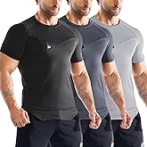 BROKIG 3 Pack Men's Irregular Muscle Gym Shirts Quick Dry Sun Protection Workout Athletic T Shirt Short Sleeve
