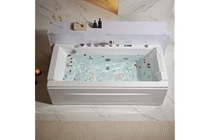 Empava Acrylic Whirlpool Bathtub, 71-Inch Jetted Bathtub with Healing Chromotherapy, Heated tub with LED Control Panel, Comforting Hydro Massage Tub with Waterfall, Brushed Nickel Hardware and Nozzles