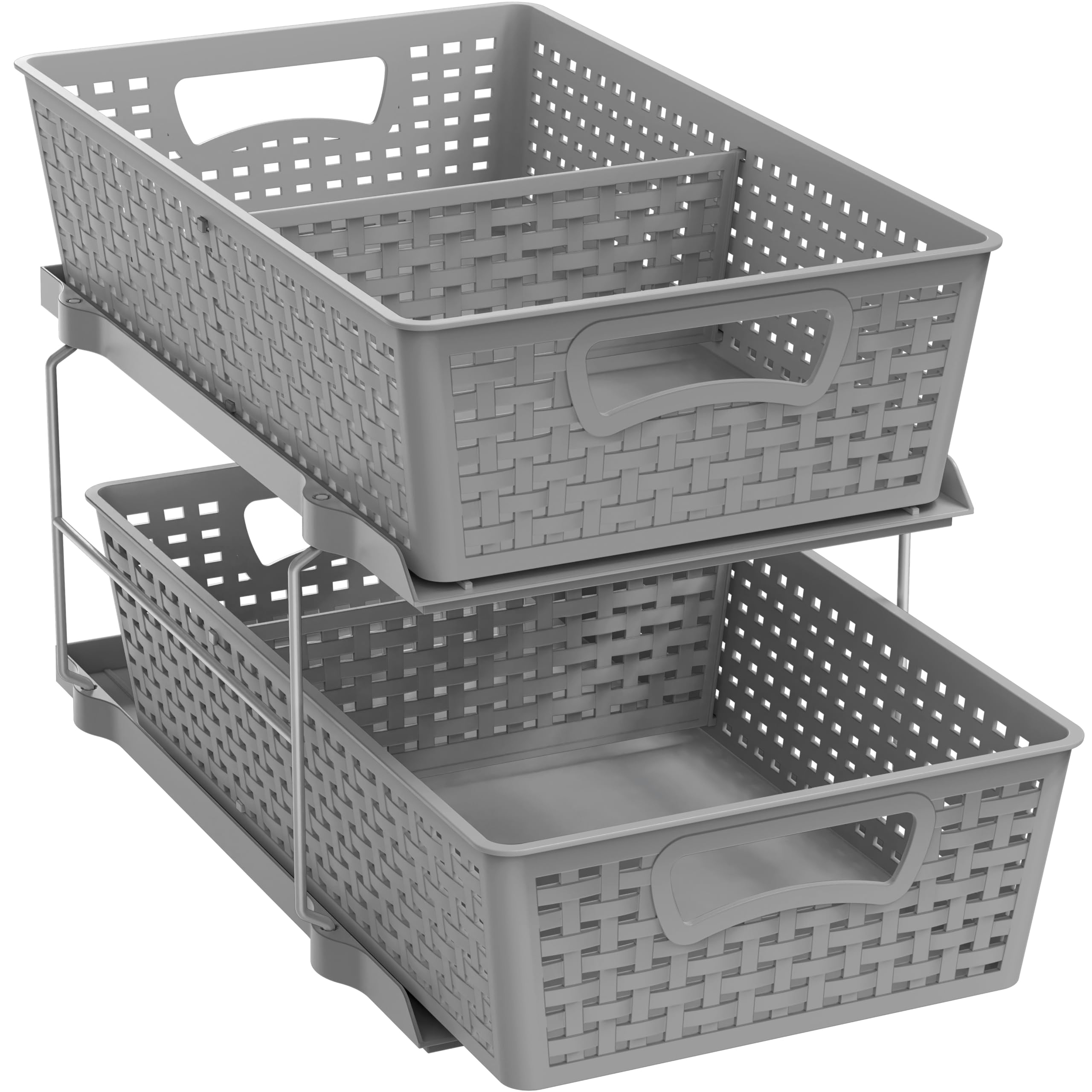 Simple Houseware 2 Tier Bathroom Organizer Tray Pull-Out Sliding Drawer/Under-Sink Storage, Grey