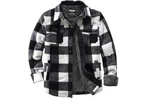 Puhope Men's Polar Fleece Warm Sherpa Lined Shirt Jacket for Men Thick Button Down Jacket with Multi Pockets