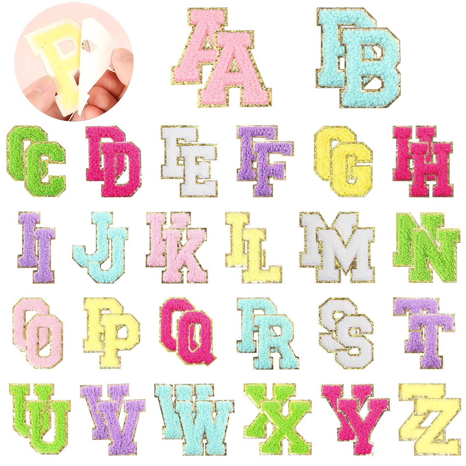 Photo 1 of MXCOIRTP 52 Pcs Self-Adhesive Chenille Letters Patches, A-Z Alphabet Applique Patches Stick on Letters Embroidered Letter Stickers for Clothing, Makeup Hats, Bags, Backpacks, laptops (Multicolor)