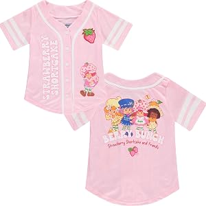 Strawberry Shortcake Girls Baseball Jersey Shirt, Button Front Graphic Top, Kids Sizes 7-16