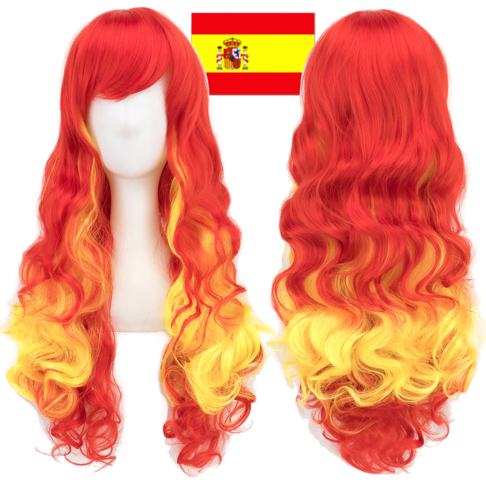 IMISSU Flag Color Design Hair Cosplay Wigs with Bangs Halloween Costume Wig (ES Flag Red Yellow Red) — image 1