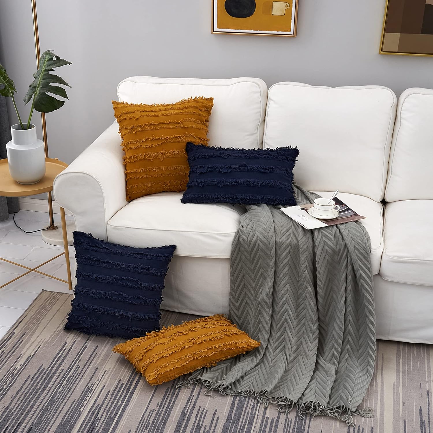Longhui bedding Navy Blue Throw Pillow Covers for Couch Sofa Bed, Cotton Linen Decorative Pillows Cushion Covers, 18 x 18 inches, Set of 2: Home & Kitchen