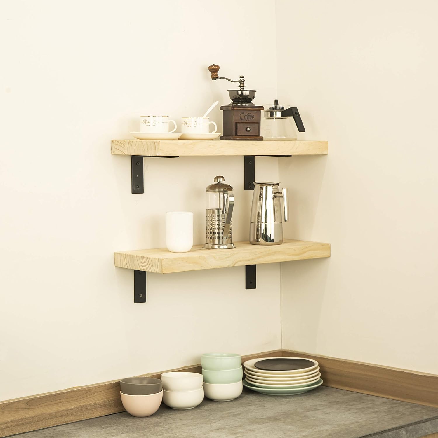 URANMOLE Heavy Duty Floating Shelf Brackets 4 Inch - Rustic Black Iron Metal Wall Support for DIY Open Shelving - 4 Pack (6”x10”): Home Improvement