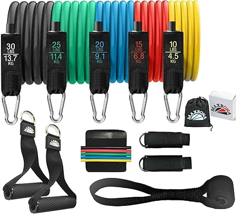 MAXBONA Bandas Elásticas de Resistencia de Fitness – Equipo para Entrenamiento – Kit de Gym para Deporte en Casa, Fitness, Pilates, Yoga, Culturismo, Fisioterapia y Flexibilidad: Amazon.es: Deportes y aire libre