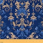 Erosebridal Baroque Damask Fabric by The Yard 1 Yard | Blue Golden Gothic Vintage Floral Upholstery Fabric Bohemian Exotic Fabric Luxury Jacquard Damask DIY Art,Not Stretchy