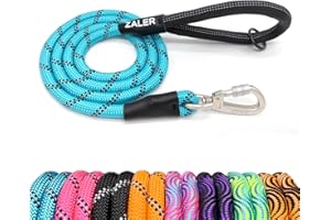 ZALER Rope Dog Leash, 4/5/6 Foot Reflective Dog Leashes with Carabiner, Heavy Duty Dog Lead for Large and Medium Dogs (5FT, Blue)