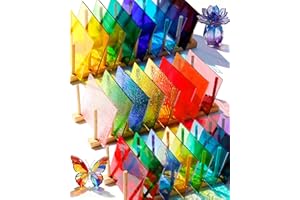 FIVEIZERO 24 Sheets Rainbow Transparent Stained Glass Sheets 4x6 Inch – Mixed Color Stained Glass Supplies for Suncatchers, Mosaic Crafts, Fused Glass Supplies, Window Art & DIY Projects