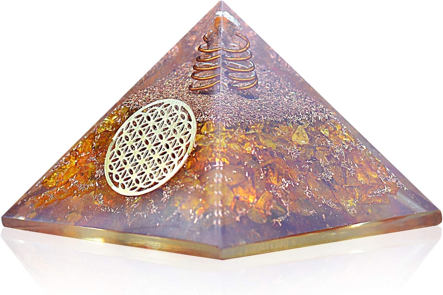 Mixed Media - Orgonite Crystal Citrine Flower of Life Orgone Pyramid for Wealth and Success – Merchant’s Stone for Comfort and Positive Energy - Crystal Carries Power Of Sun - Handmade In India