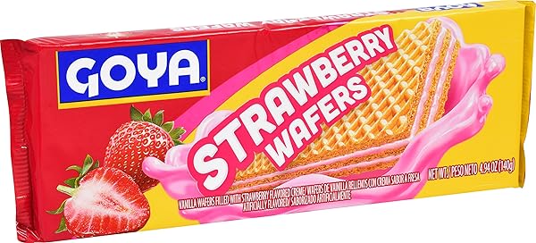 STRAWBERRY WAFER COOKIES BY GOYA, LIGHT AND CRISP WAFER COOKIES, SWEET SNACKS FOR SCHOOL AND WORK, LUNCH BOX TREATS, BAKED GOODS, 4.94 OZ.