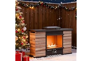 INTER HUT 63'' Outdoor Propane Fireplace with Tank Storage & Extra Storage Cabinet, CSA Certified 50,000 BTU Patio Firepit with Dust Cover for Garden, Backyard and Balcony, Gray/Beige
