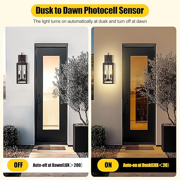 18” LARGE DUSK TO DAWN OUTDOOR LIGHTING, EXTERIOR SENSOR OUTDOOR WALL LIGHTS, INDUSTRIAL FRONT PORCH LIGHT WITH CLEAR GLASS, WATERPROOF OIL RUBBED BRONZE ANTI-RUST OUTDOOR LIGHTS FOR HOUSE GARAGE