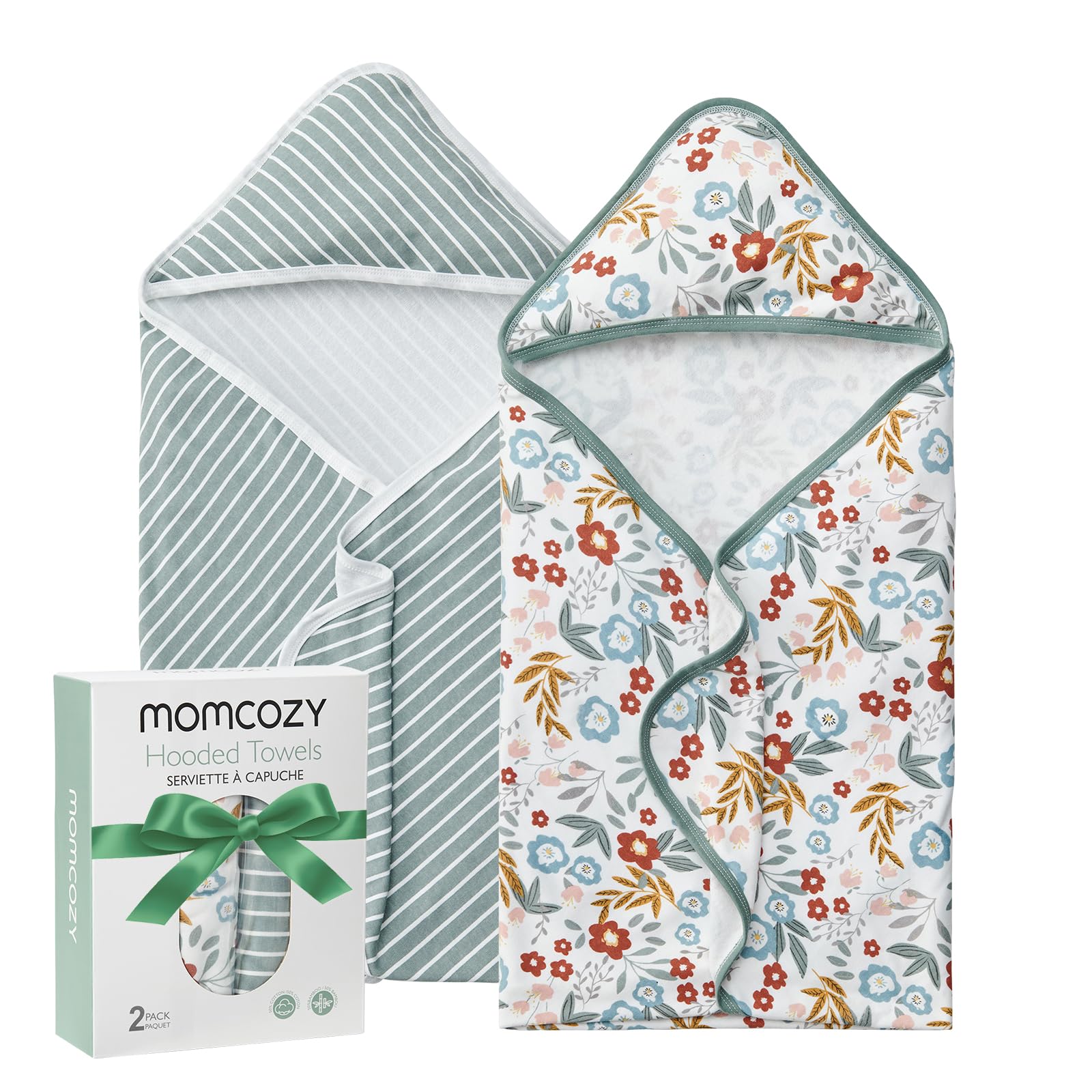 Photo 1 of Momcozy Baby Towel with Hooded-2 Pack Soft Bath Towel Set-Shower Gifts or Bath Essential for Infant, Newborn, Toddler (35 X 35 Inch, Petite Blossom)