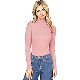 Ambiance Apparel Women's Ribbed Long Sleeve Turtleneck Top (S, Mauve)