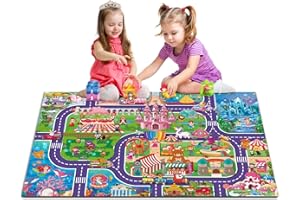 Oriate Kids Dream Mat Girls Toy Car Playmat, Princess Castle Girl Pink Kids Play mat, Parent-Kid Interaction Pretend Game Mat for Playroom Classroom Bedroom Floor Decor, Ideal Girl Toys Play and Learn