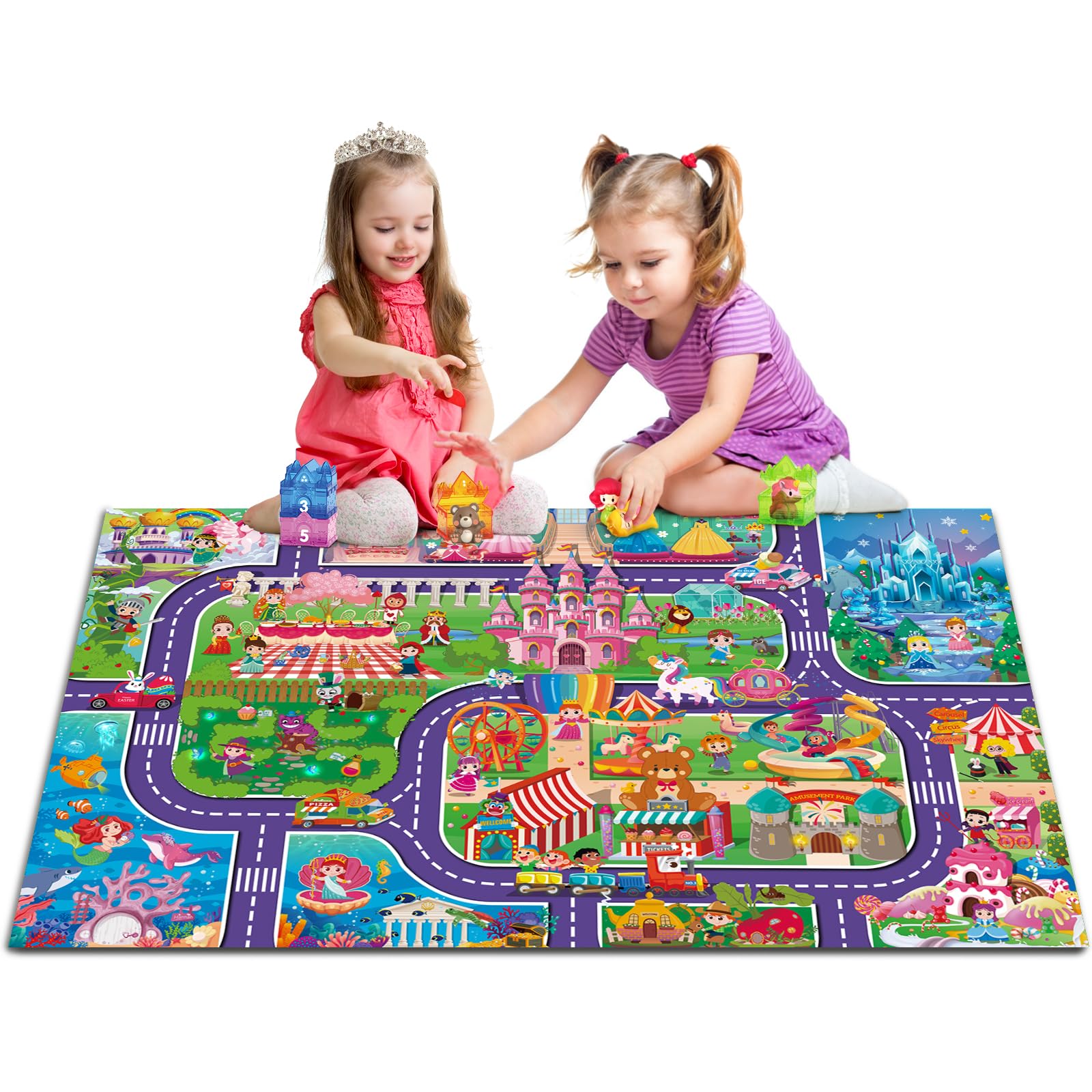 Photo 1 of Oriate Kids Dream Mat Girls Toy Car Playmat, Princess Castle Girl Pink Kids Play mat, Parent-Kid Interaction Pretend Game Mat for Playroom Bedroom Floor, Ideal Girl Toys Play and Learn(not Rug)
