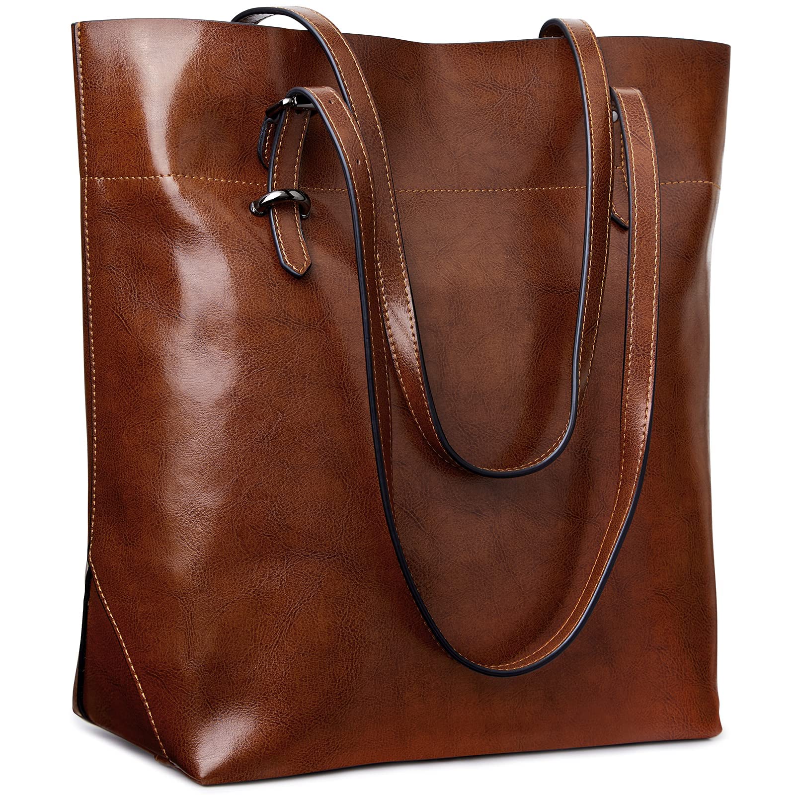 S-ZONE Vintage Genuine Leather Tote Shoulder Bag Handbag Big Large Capacity (Dark Brown)