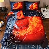 JQinHome Twin Football and Fire Comforter Sets for Boys,6 Piece Bed in A Bag 3D Sport Themed Bedding -All Season Soft Microfiber Bedding Sets with Pillowcase, Flat Sheet, Fitted Sheet,Cushion Cover