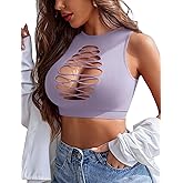 Avidlove Women's Fishnet Top Sexy Cut Out Crop Short Hollow Out Cropped Tank Top(S M L)