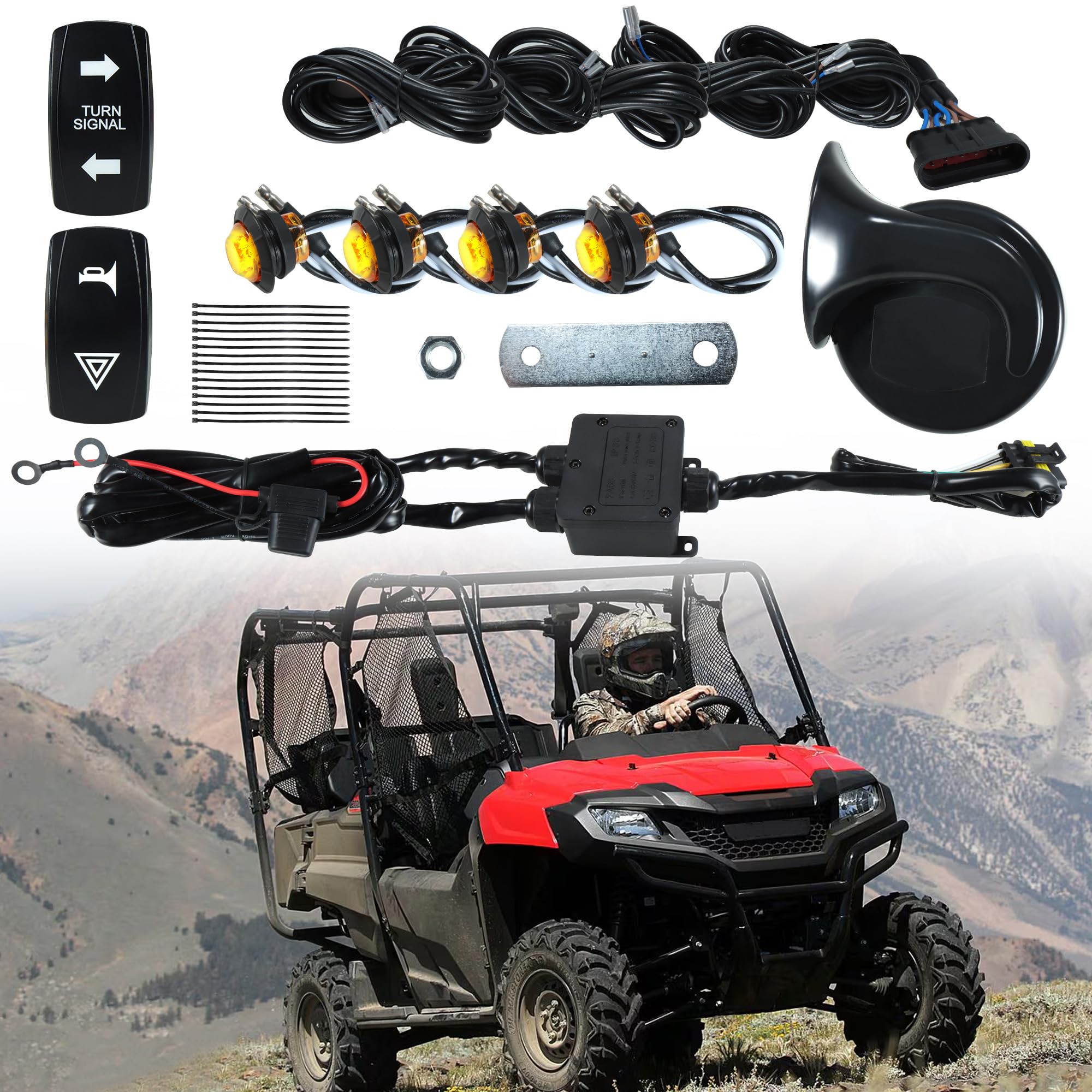Photo 1 of Tyranway Pre-Wired UTV Turn Signal Kit Compatible With Polaris, Can-Am, Kawasaki, Arctic Cat, Pioneer, Universal UTV Street Legal Turn Signal Kit Plug and Play
