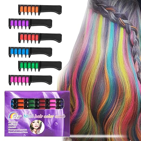 Battop 6pcs Hair Chalk Comb Temporary Bright Hair Color Cream For