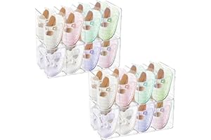 4 Pack Clear Acrylic Kids Shoe Rack, 4 Sections Toddler Baby Shoe Storage Organizer, Gap Between The Layers 3 In, Stackable S