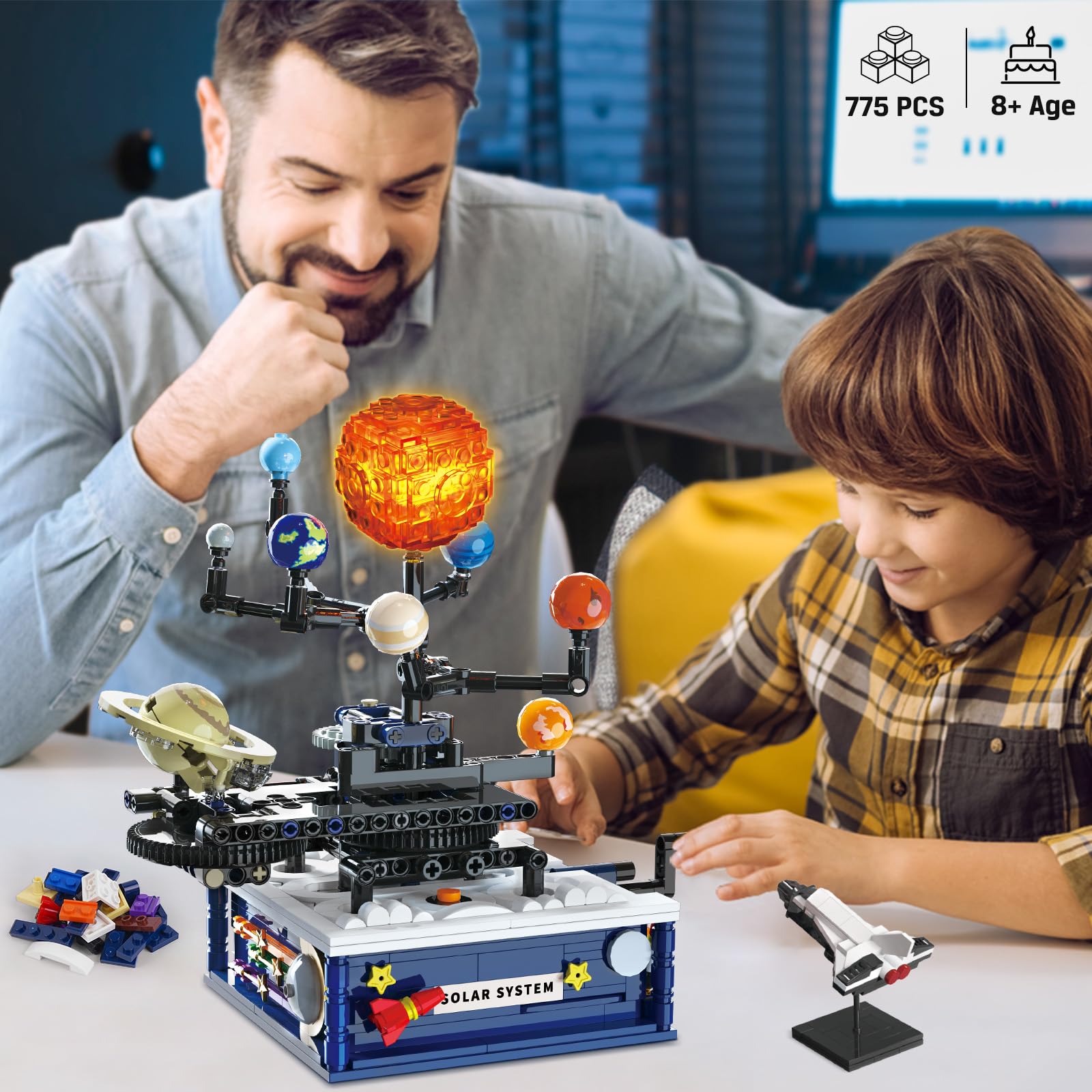 CUBIMANA Technik Sonnensystem Bauspielzeug mit Licht – Kosmischeforschung Rotations Bauset mit 8 Planeten und Raketenständer, 775 Teile Geschenke für 8+ Jahre alte Kinder Jungen Mädchen und Erwachsene 3