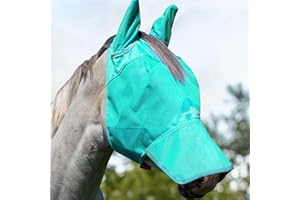 Harrison Howard UV-proof Forelock Opening Reliable Protection Horse Fly Mask Long Nose with Ears Mint Horse Large