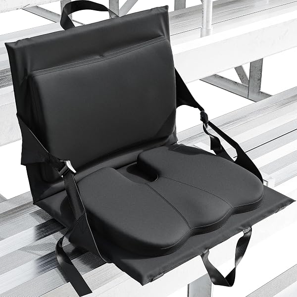 EVERLASTING COMFORT STADIUM SEATS WITH BACK SUPPORT – ADJUSTABLE MEMORY FOAM BLEACHER CHAIRS WITH BACK AND CUSHION, PORTABLE, EASY FOLDING STADIUM SEAT CUSHION WITH STORAGE POCKET